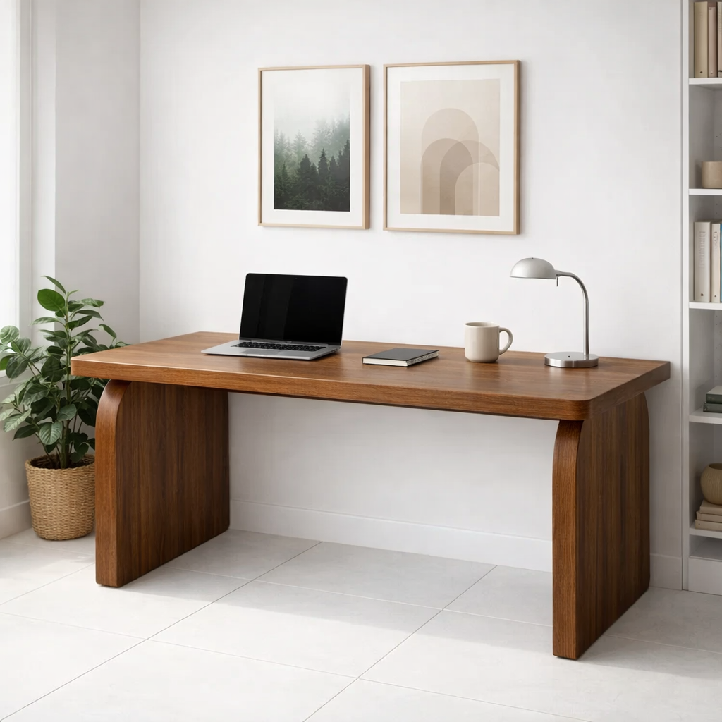 Minimalist Solid Wood Desk with Elegant Curved Leg Design