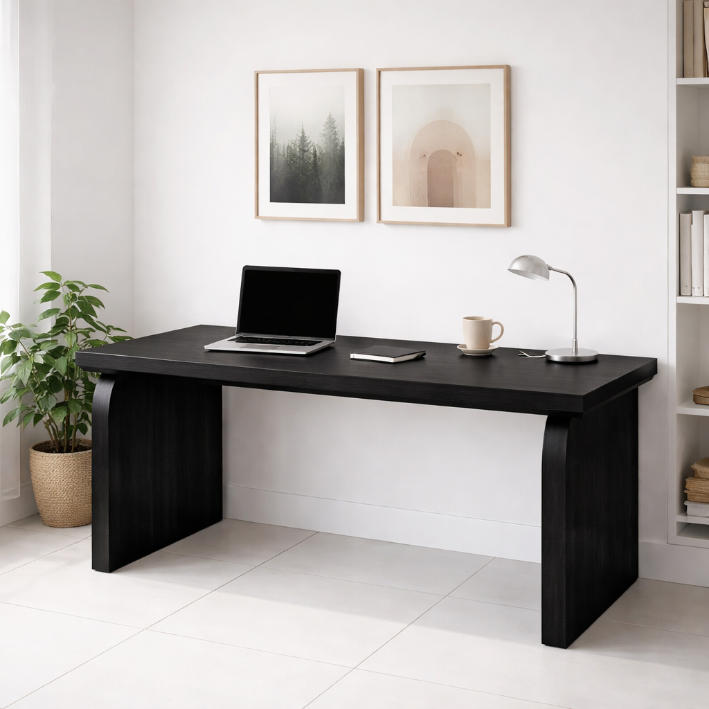 Minimalist Solid Wood Desk with Elegant Curved Leg Design