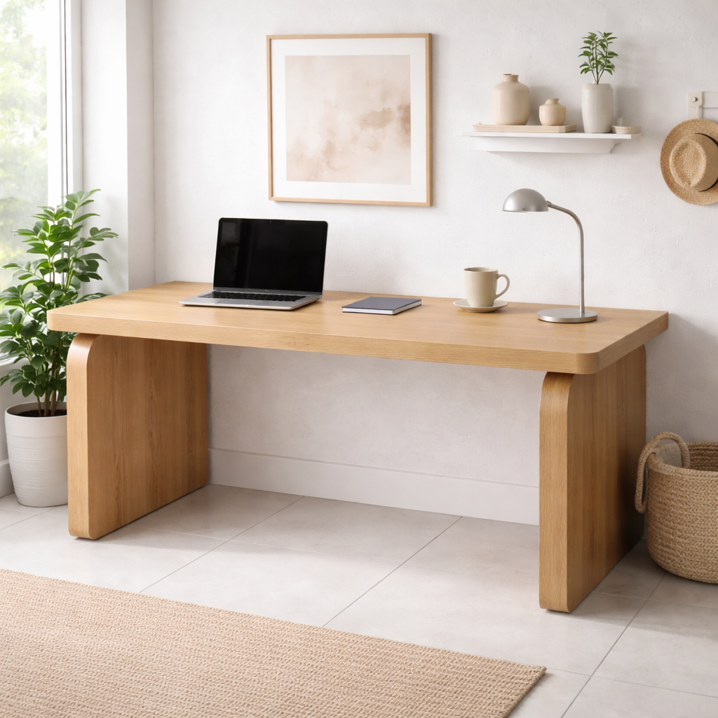 Minimalist Solid Wood Desk with Elegant Curved Leg Design