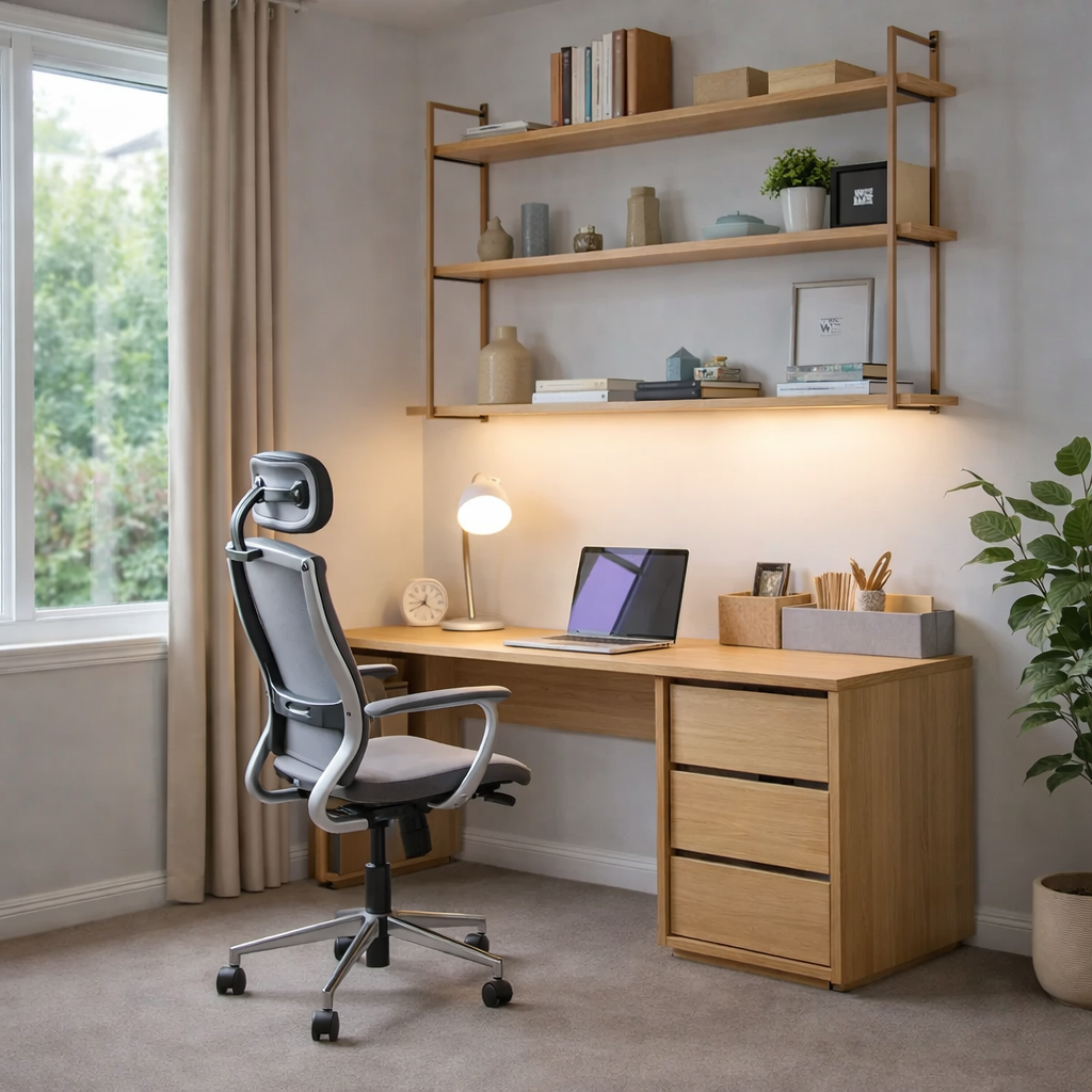 Solid Wood Office Desk with Drawer Storage – Modern Rustic Home Office Desk