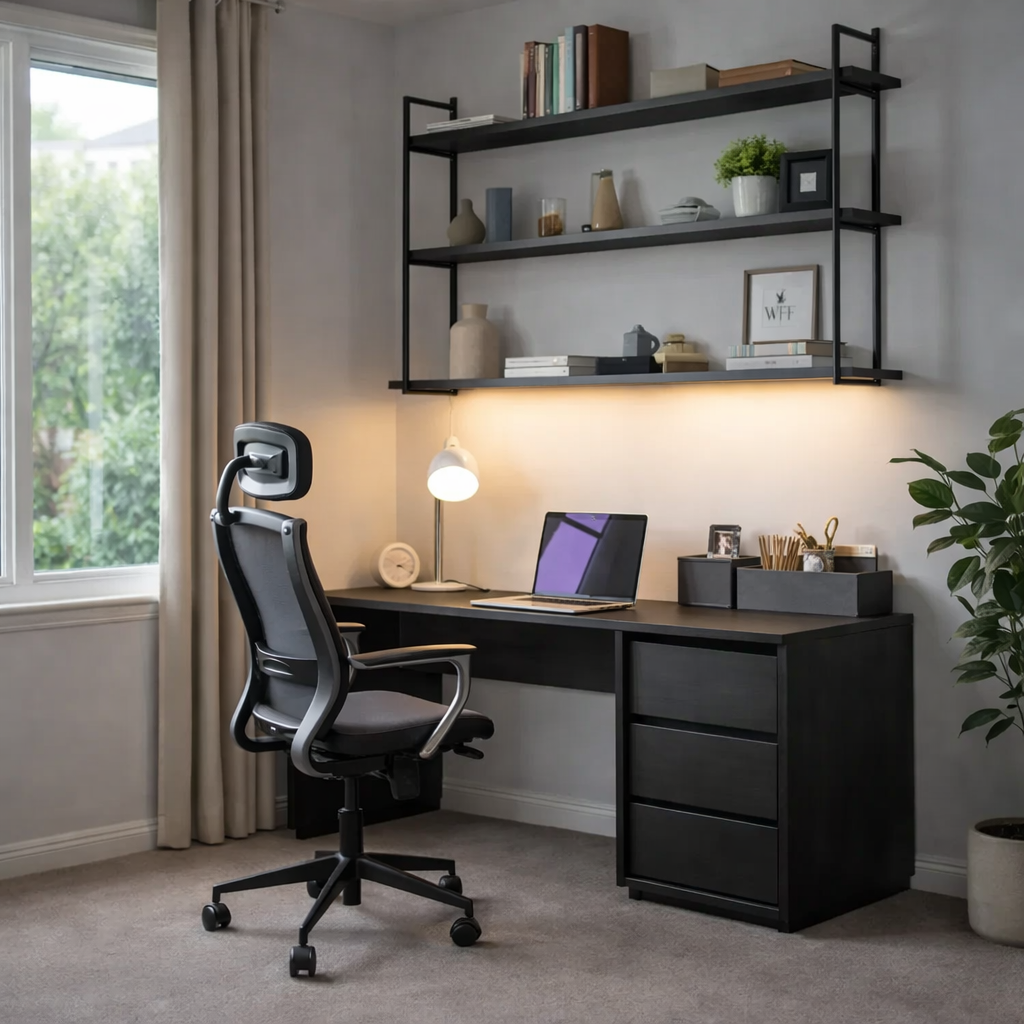Solid Wood Office Desk with Drawer Storage – Modern Rustic Home Office Desk