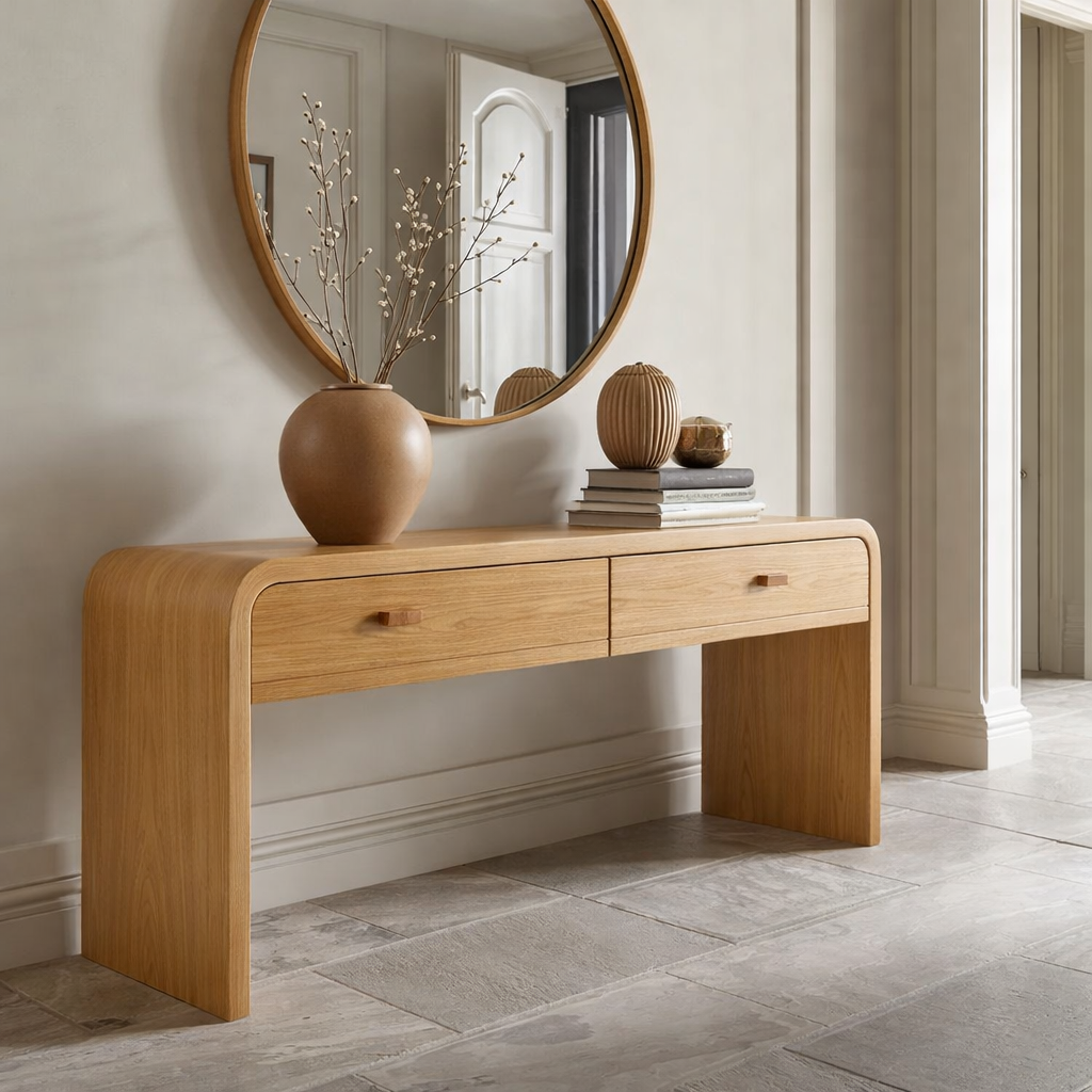 Solid Wood Console Table with Drawers – Modern Hallway Table