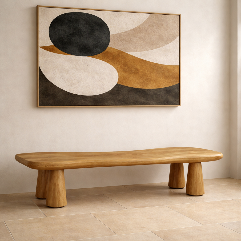 Solid Wood Sculptural Bench – Modern Organic Entryway Seating Bench