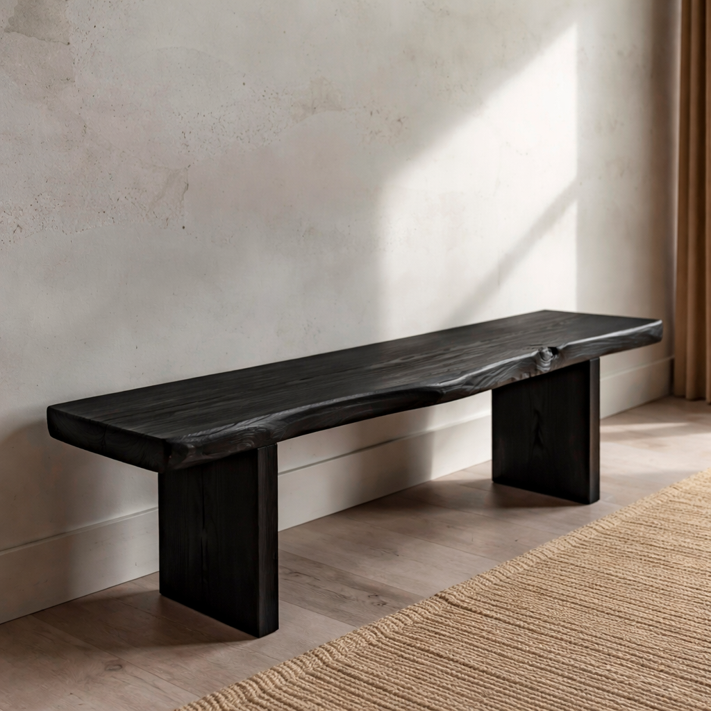 Solid Wood Live Edge Bench – Rustic Natural Wood Entryway Seating Bench