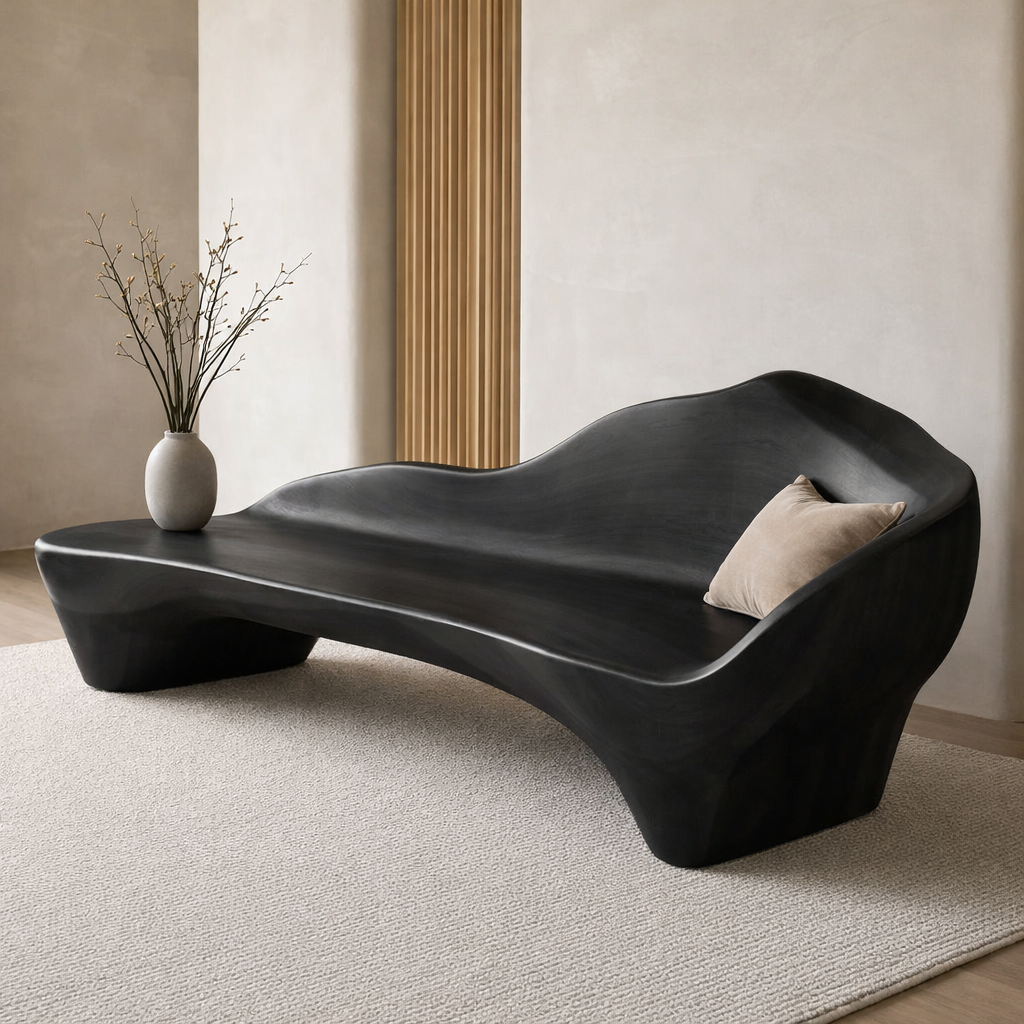 Handcrafted Solid Wood Sofa with Organic Curves – Minimalist Contemporary Statement Furniture