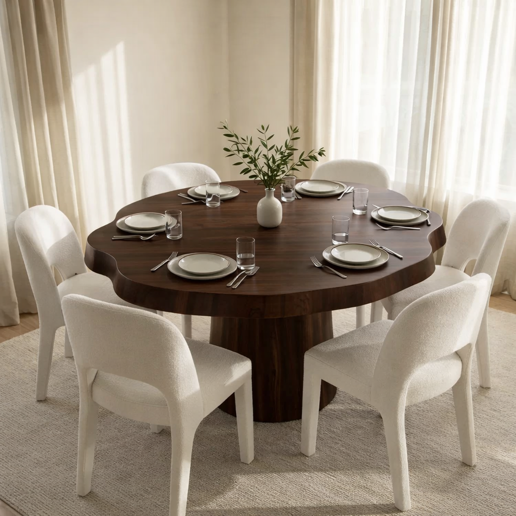 Solid Wood Round Dining Table with Live Edge – Organic Modern Design