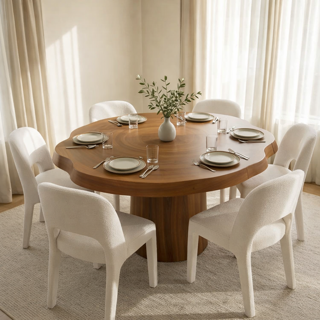 Solid Wood Round Dining Table with Live Edge – Organic Modern Design