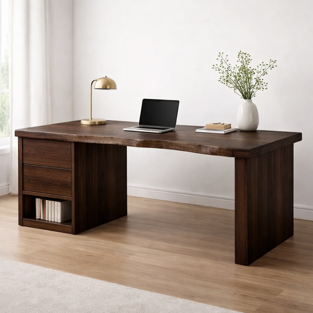 Handcrafted Solid Wood Desk with Live Edge and Drawer Storage