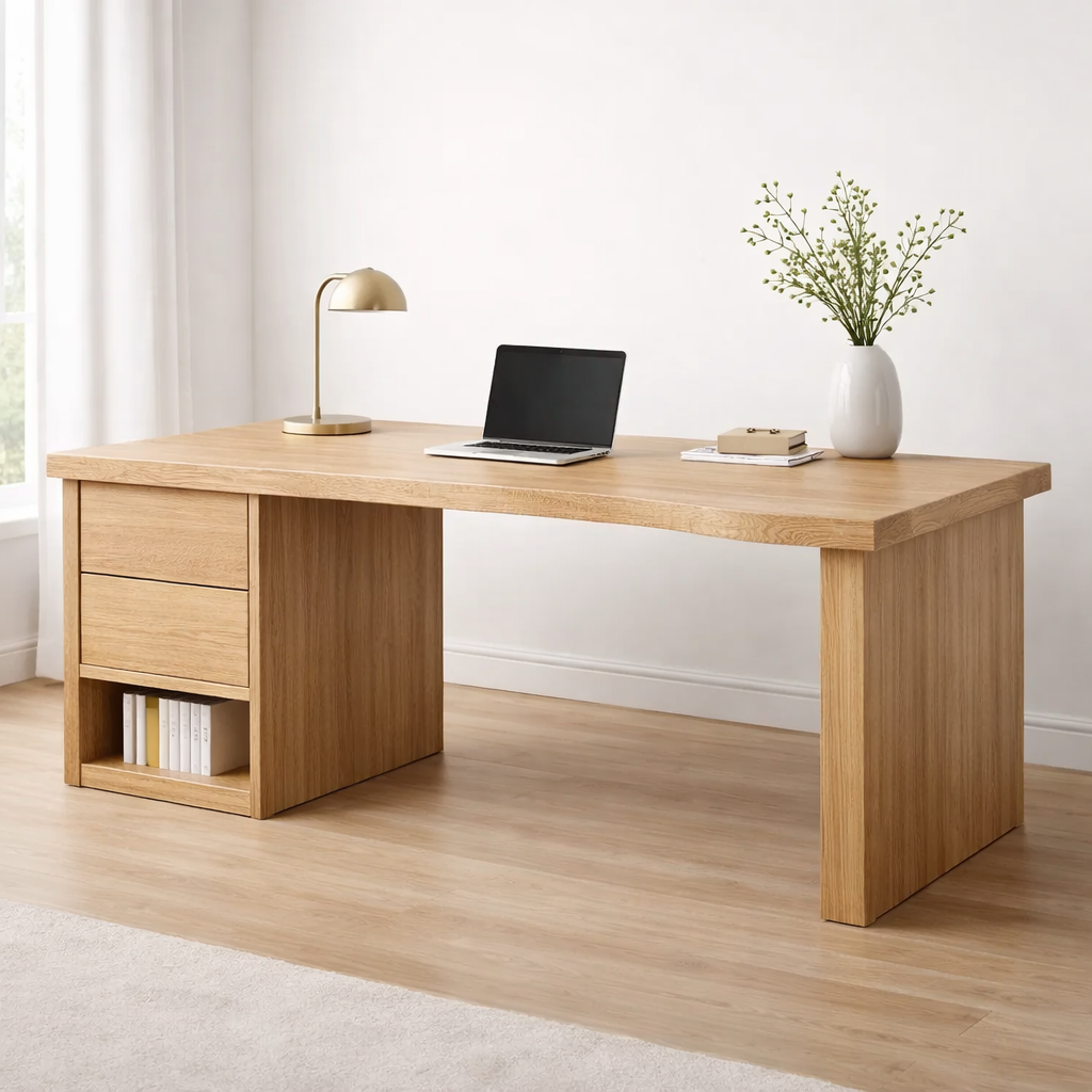 Handcrafted Solid Wood Desk with Live Edge and Drawer Storage