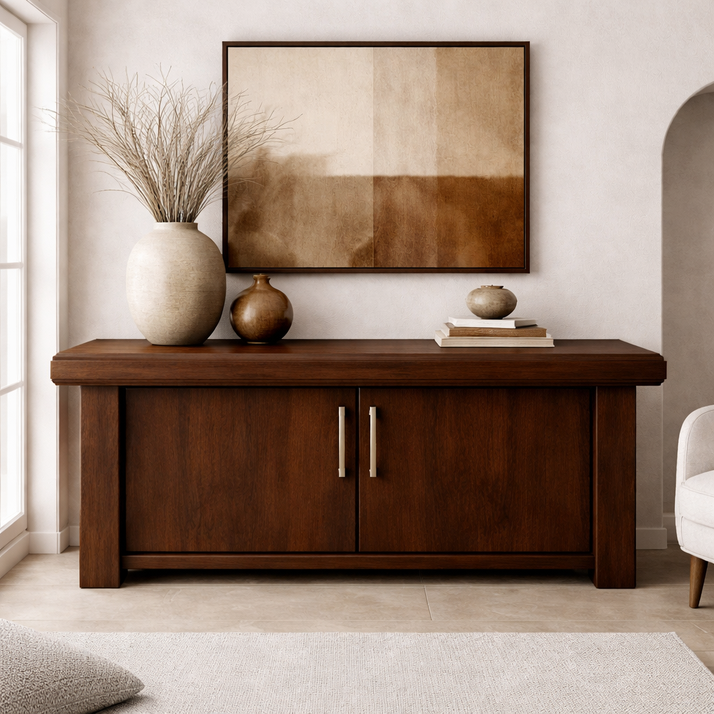 Solid Wood Console Cabinet – Modern Rustic Entryway Storage Table with Double Doors
