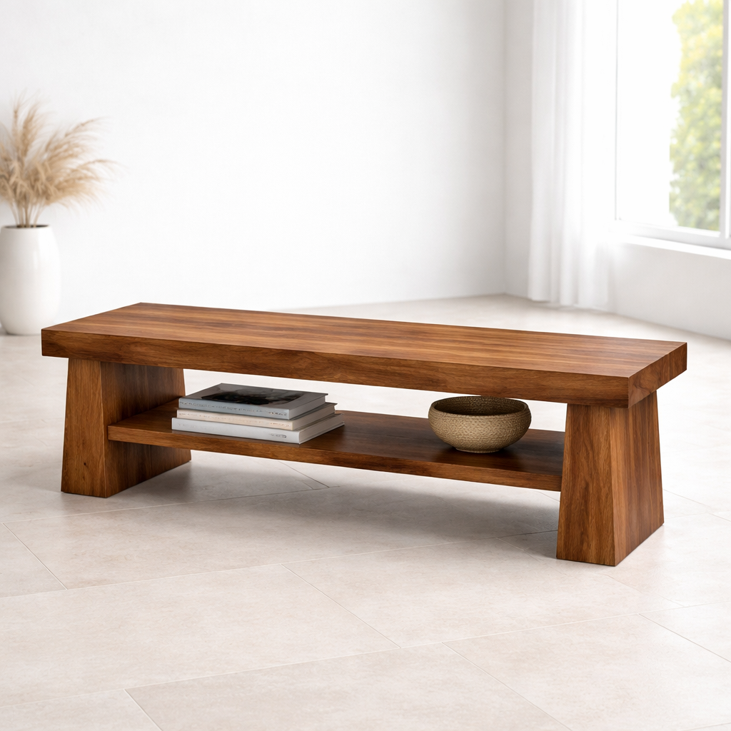 Solid Wood Entryway Bench with Shelf, Wooden Shoe Bench, Hallway Seating, Minimalist Storage Bench