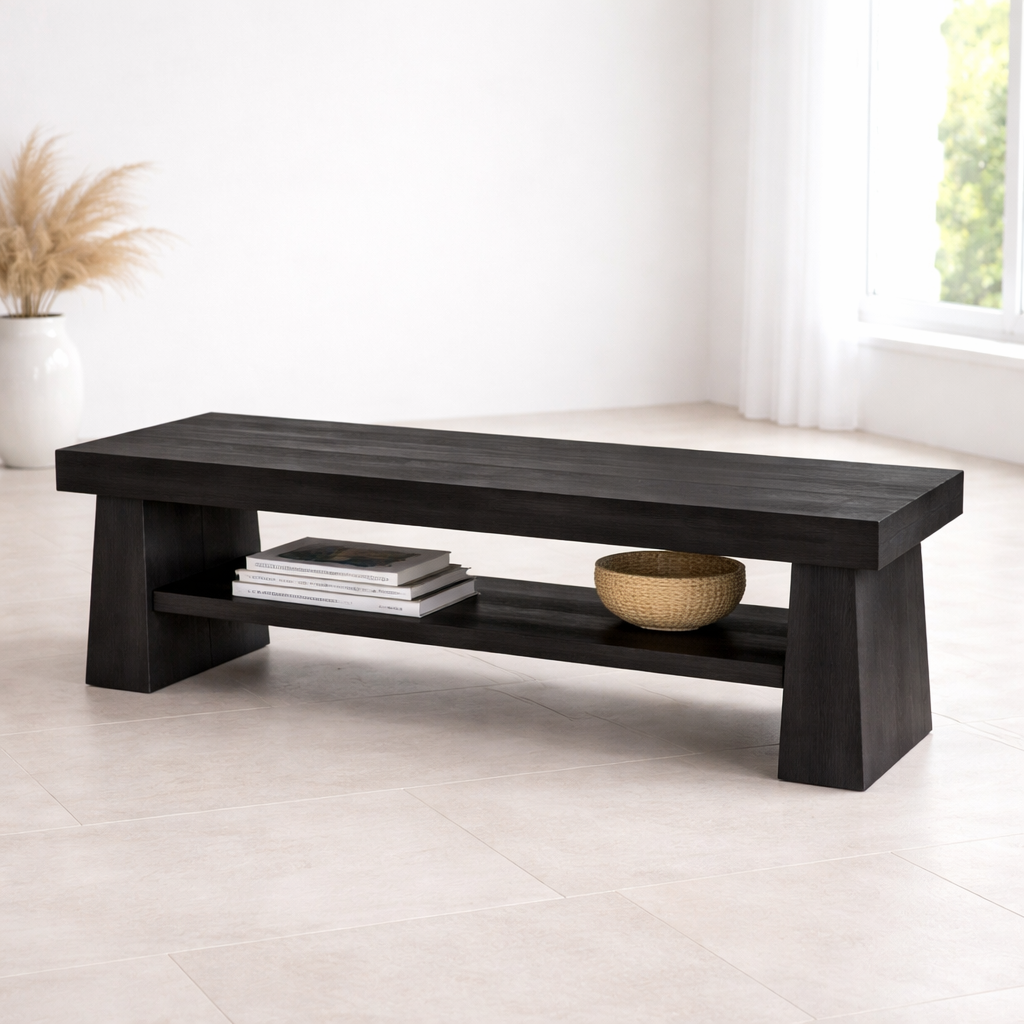 Solid Wood Entryway Bench with Shelf, Wooden Shoe Bench, Hallway Seating, Minimalist Storage Bench