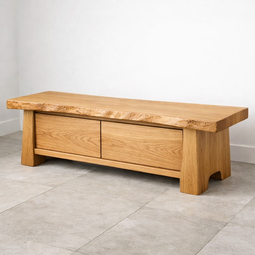 Solid Wood Entryway Bench with Storage Drawers – Live Edge Hallway Seating