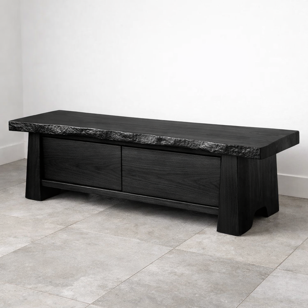 Solid Wood Entryway Bench with Storage Drawers – Live Edge Hallway Seating