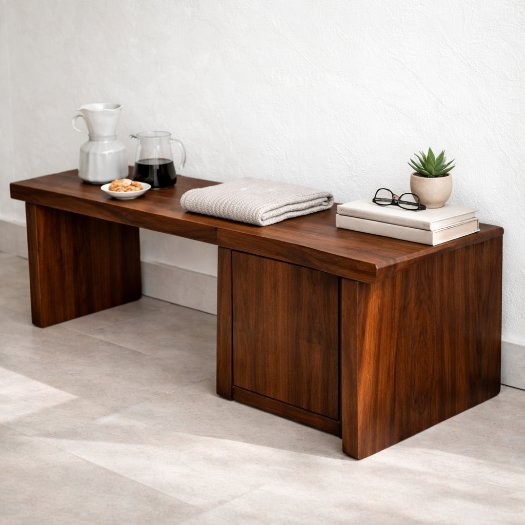 Solid Wood Entryway Bench with Side Storage Cabinet – Minimalist Wooden Bench