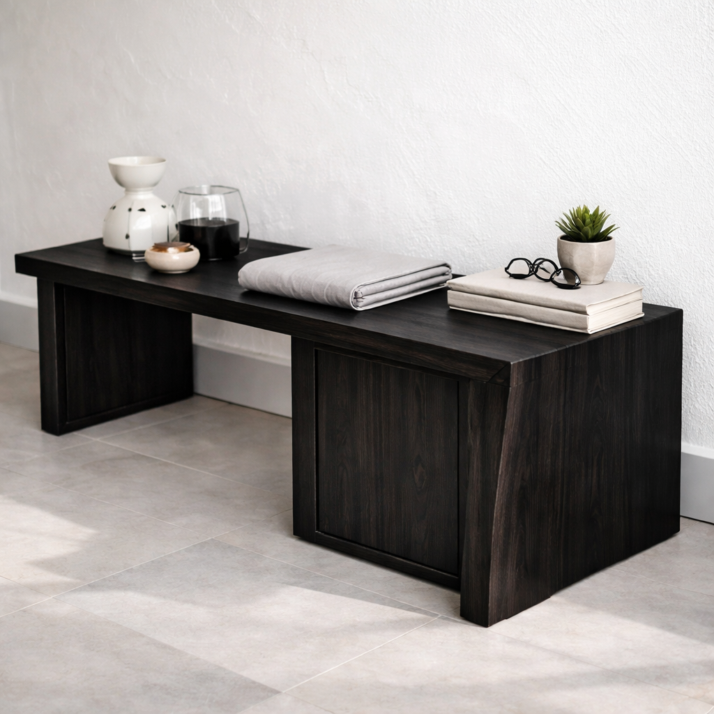 Solid Wood Entryway Bench with Side Storage Cabinet – Minimalist Wooden Bench