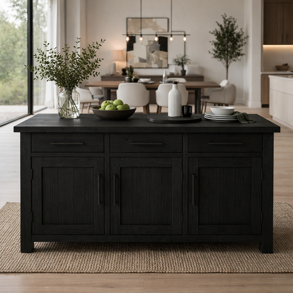 Solid Wood Kitchen Island with Cabinets & Drawers, Large Wooden Prep Table