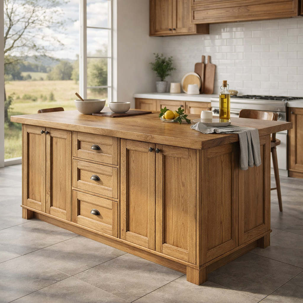Solid Wood Kitchen Island with Drawers & Cabinets – Walnut Farmhouse Kitchen Table