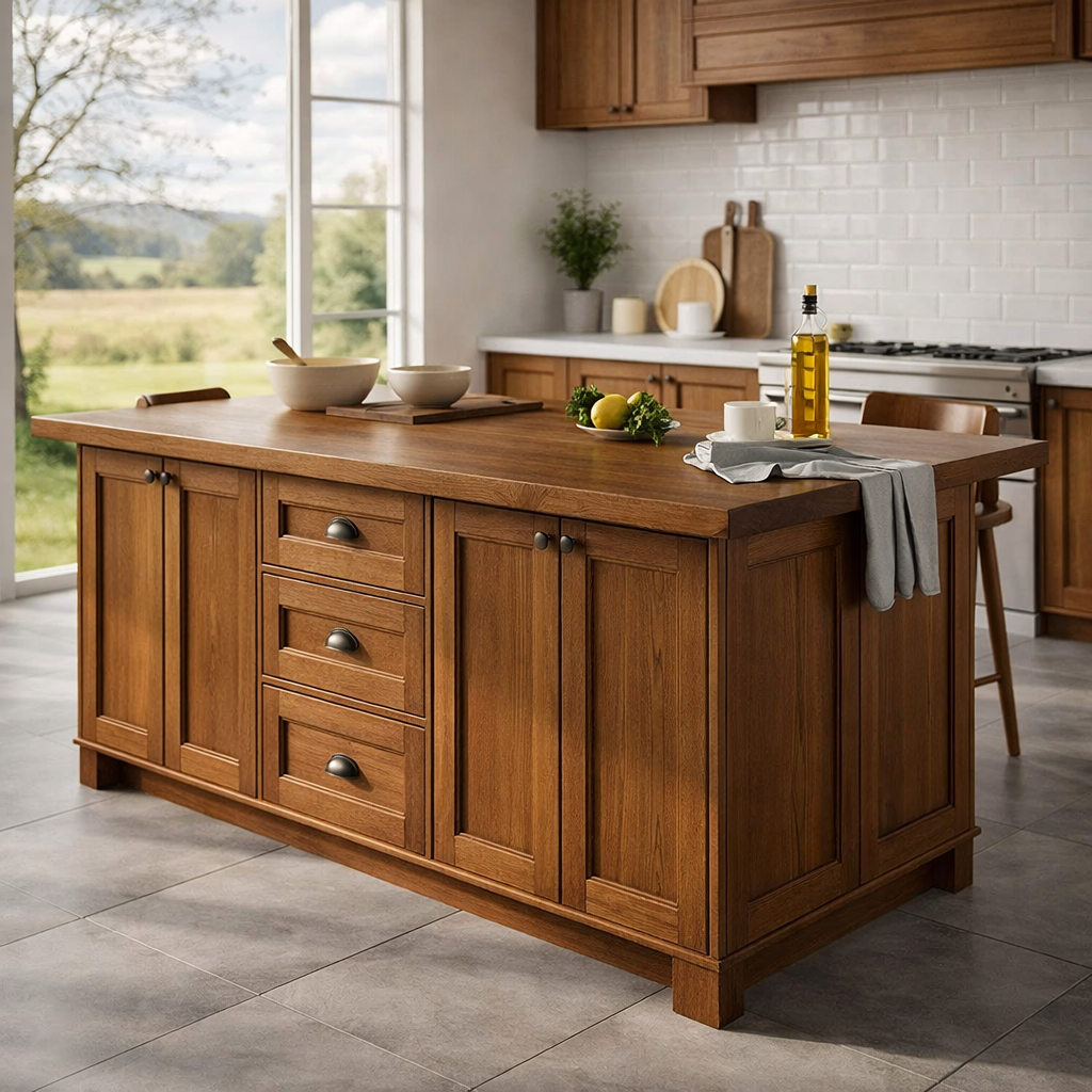 Solid Wood Kitchen Island with Drawers & Cabinets – Walnut Farmhouse Kitchen Table