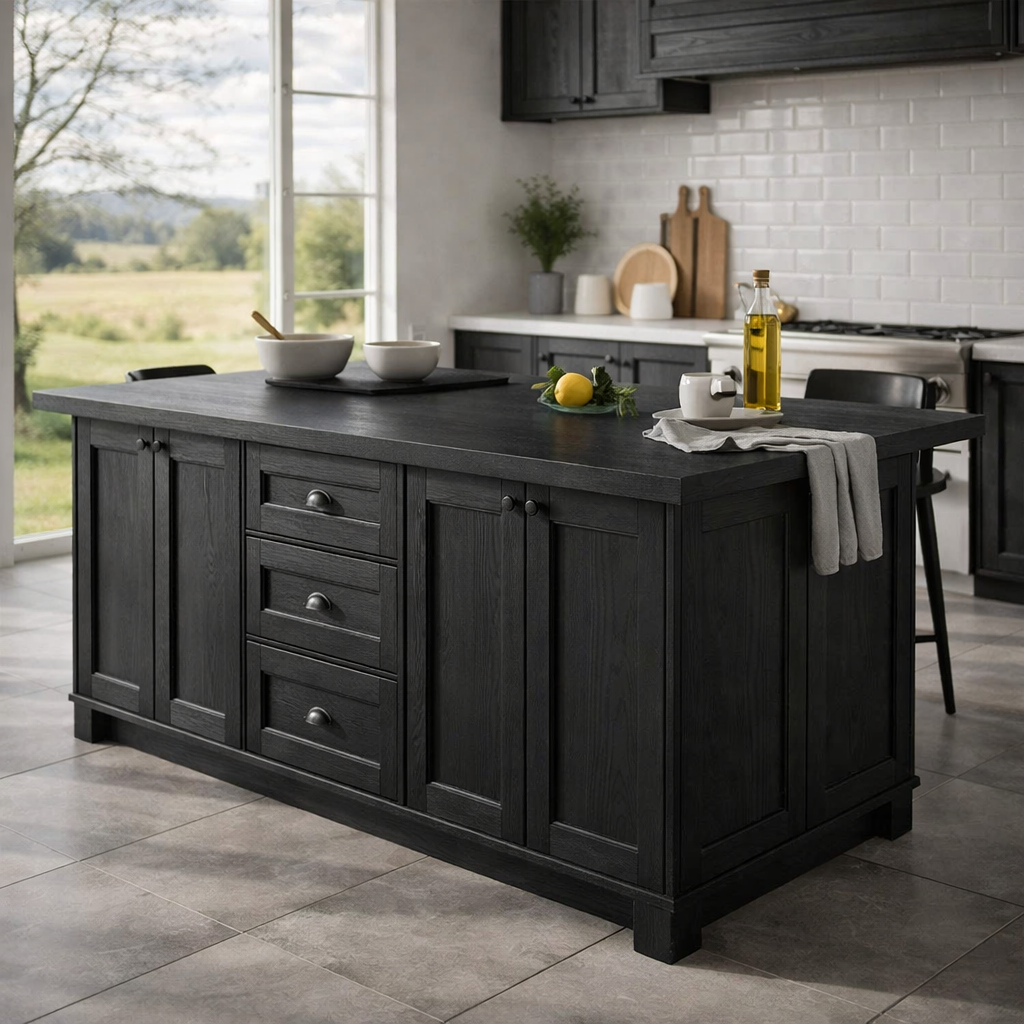 Solid Wood Kitchen Island with Drawers & Cabinets – Walnut Farmhouse Kitchen Table