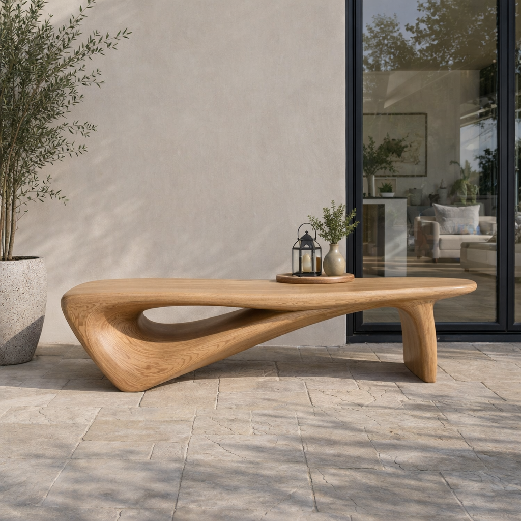 Sculptural Solid Wood Entryway Bench – Organic Modern Designer Statement Furniture