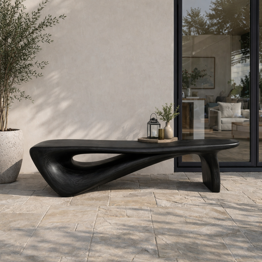 Sculptural Solid Wood Entryway Bench – Organic Modern Designer Statement Furniture