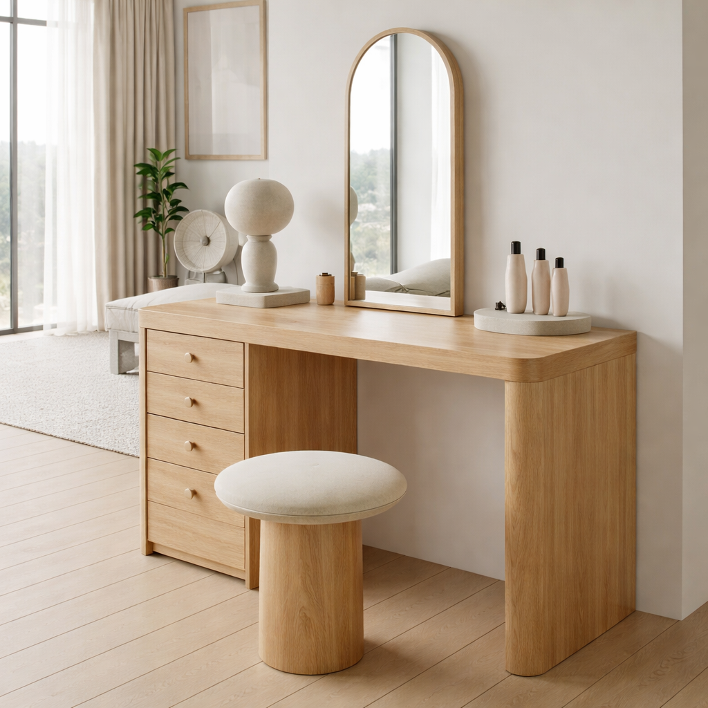 Solid Wood Makeup Vanity Desk – Modern Vanity Table with Drawers