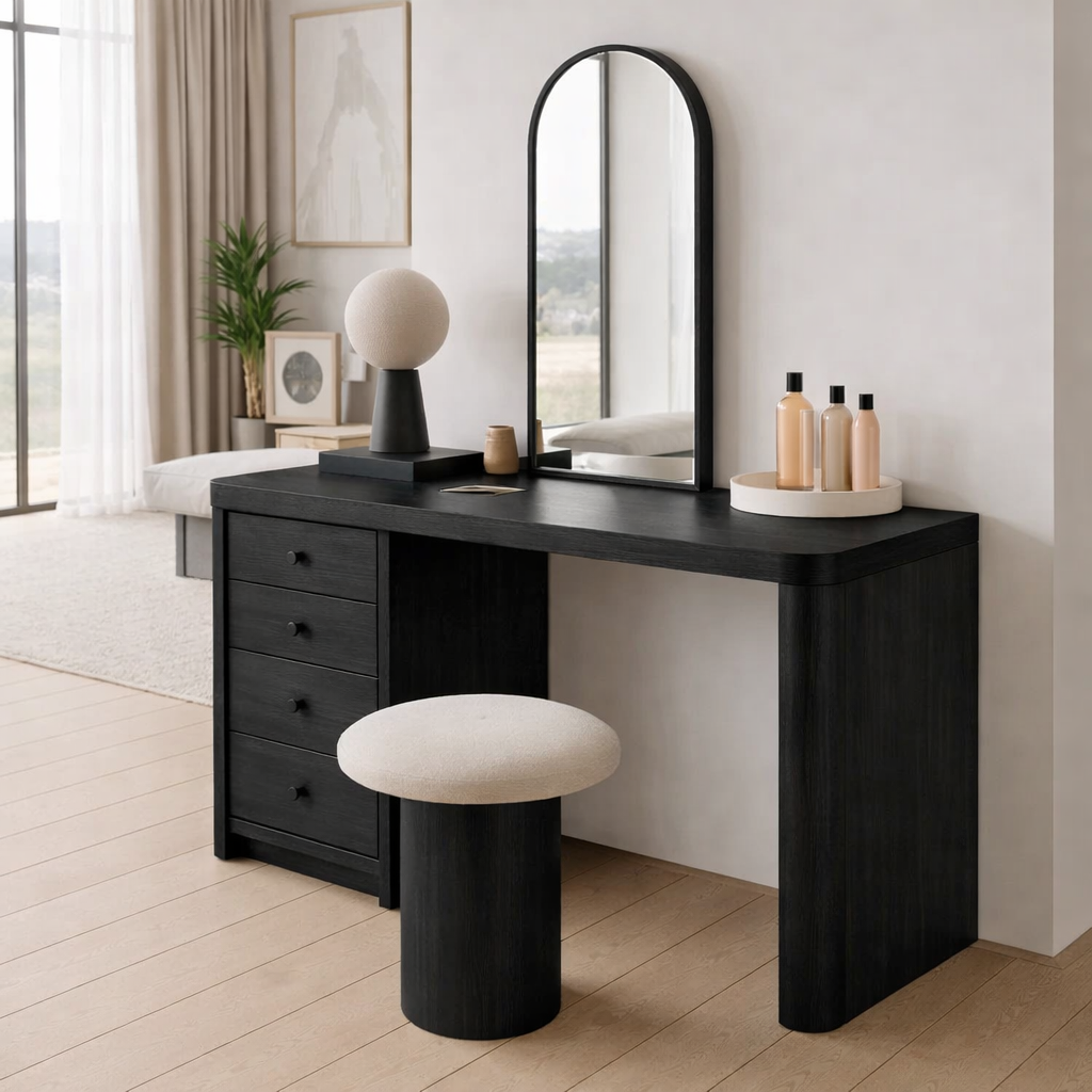 Solid Wood Makeup Vanity Desk – Modern Vanity Table with Drawers