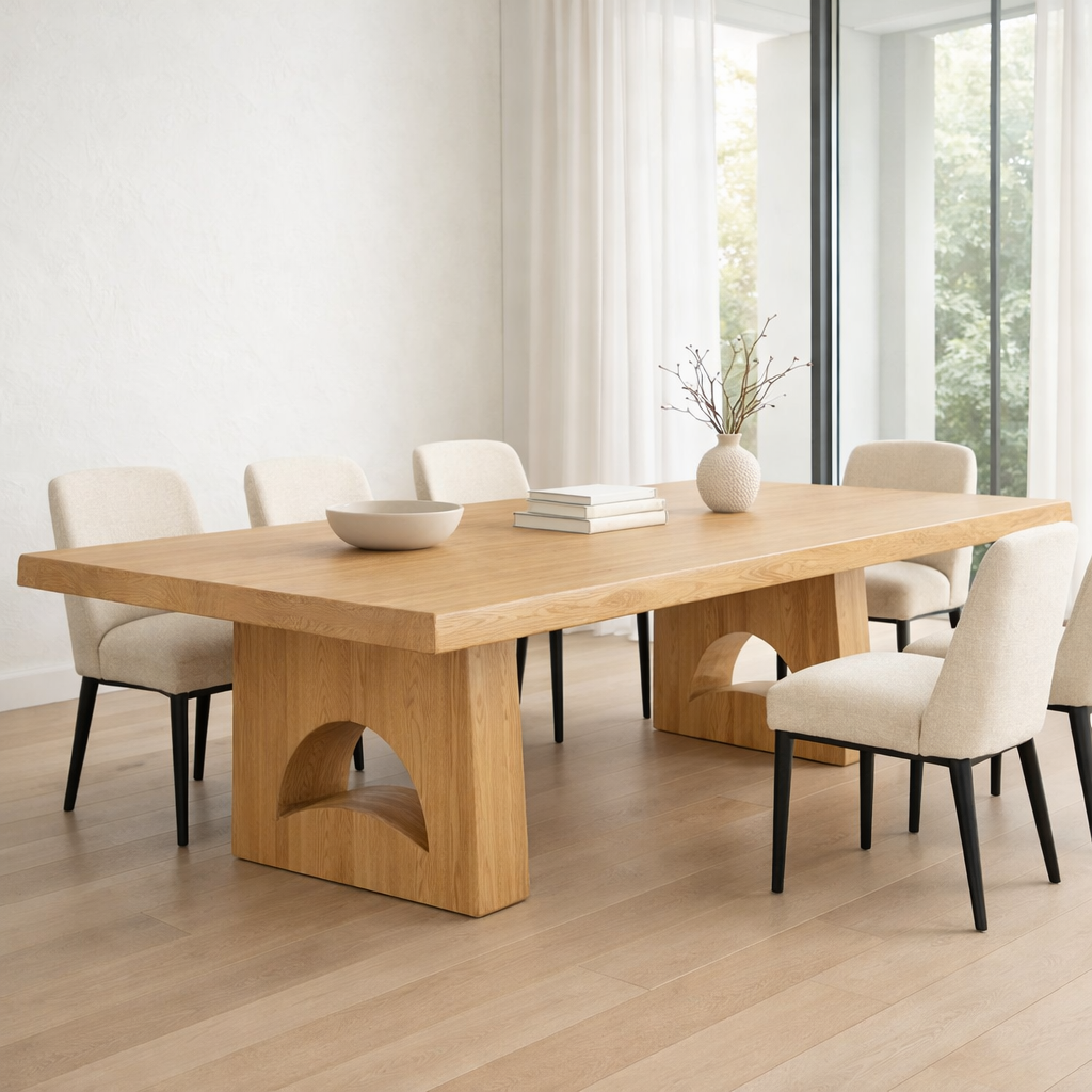 Solid Wood Dining Table with Live Edge Top and Sculptural Arch Base