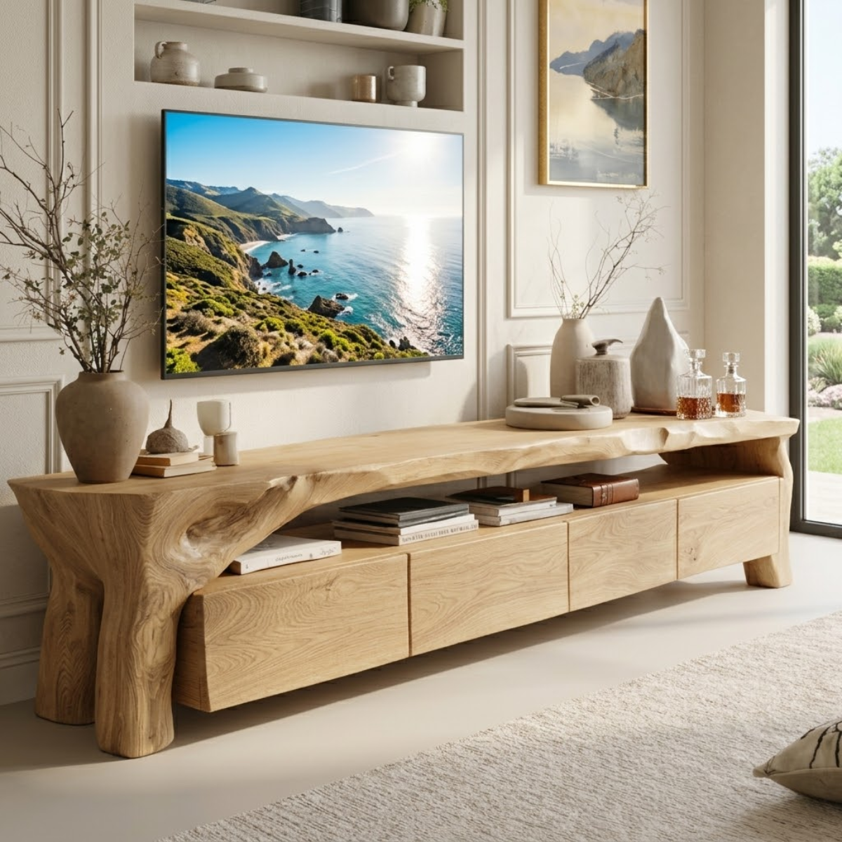 Rustic Live Edge Entertainment Console, Organic TV Stand for Sophisticated Interiors