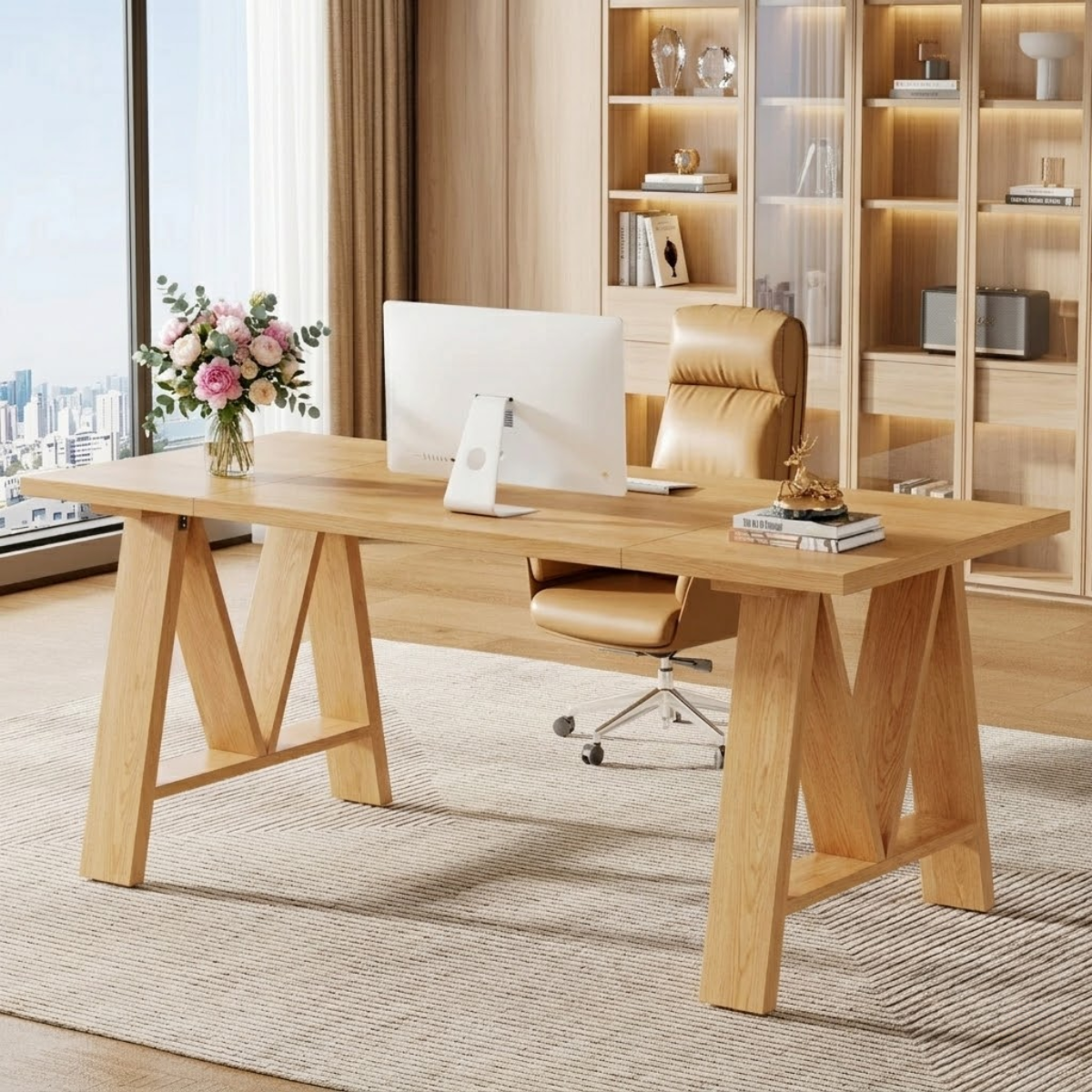 Modern Office Desk with Unique "M" Shape Legs and Spacious Workspace