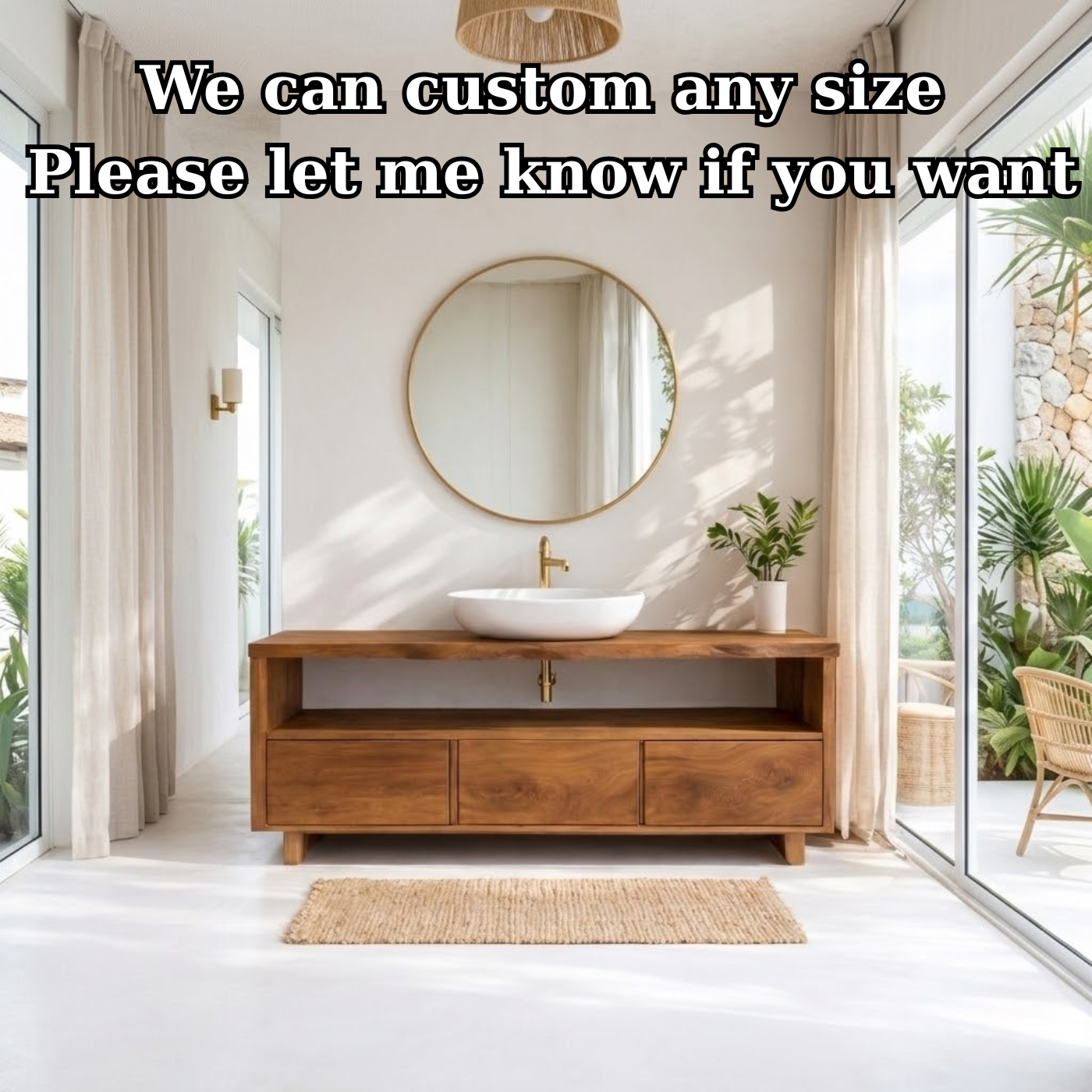 Solid Wood Bathroom Vanity with Open Shelf and Three Drawers – Rustic Freestanding Wood Vanity Cabinet