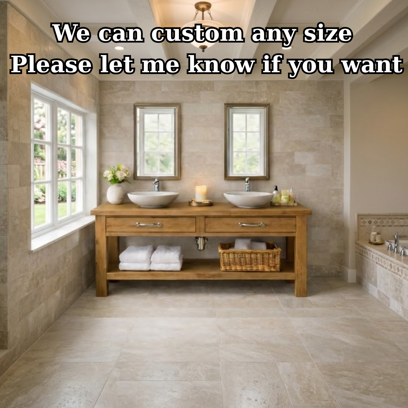 Solid Wood Double Bathroom Vanity with Drawers and Open Shelf Storage