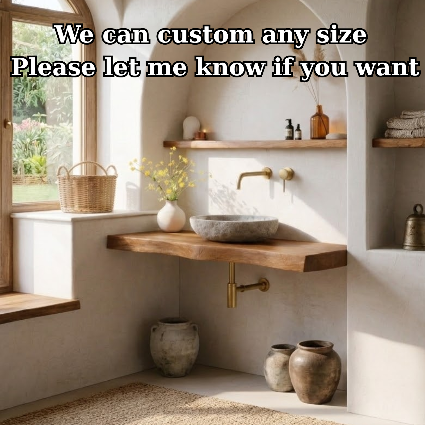 Solid Wood Floating Bathroom Vanity Shelf with Rustic Natural Finish