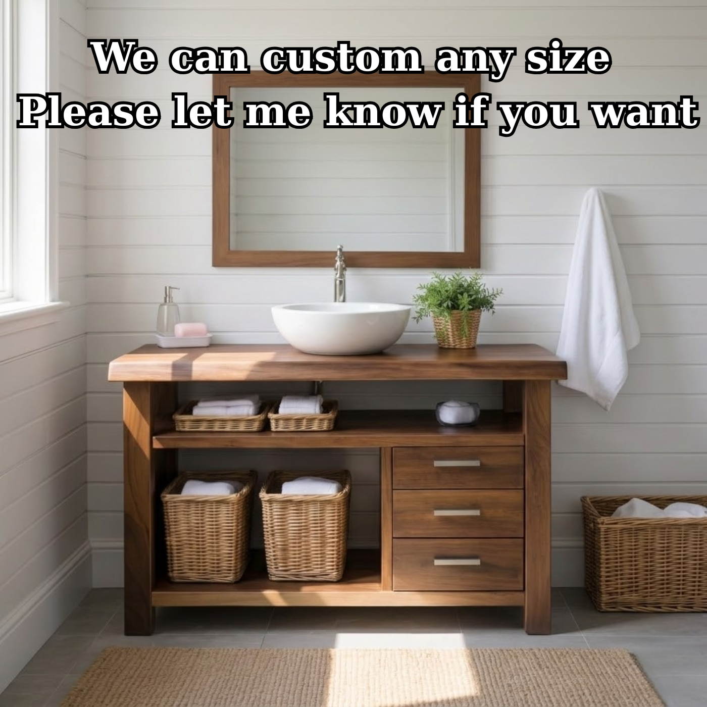 Handcraft Solid Wood Bathroom Vanity with Drawers and Open Shelf Storage
