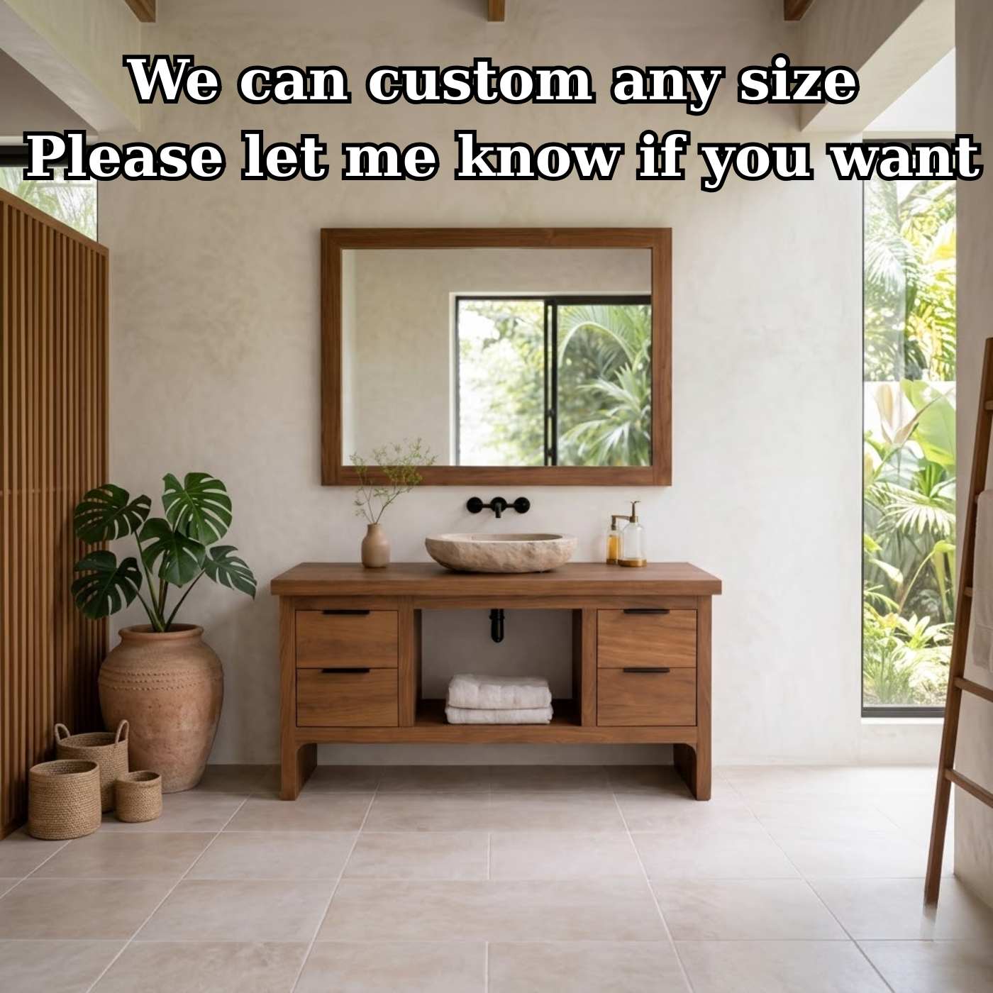 Rustic Soild Wood Bathroom Vanity with Drawers and Open Shelf for Contemporary