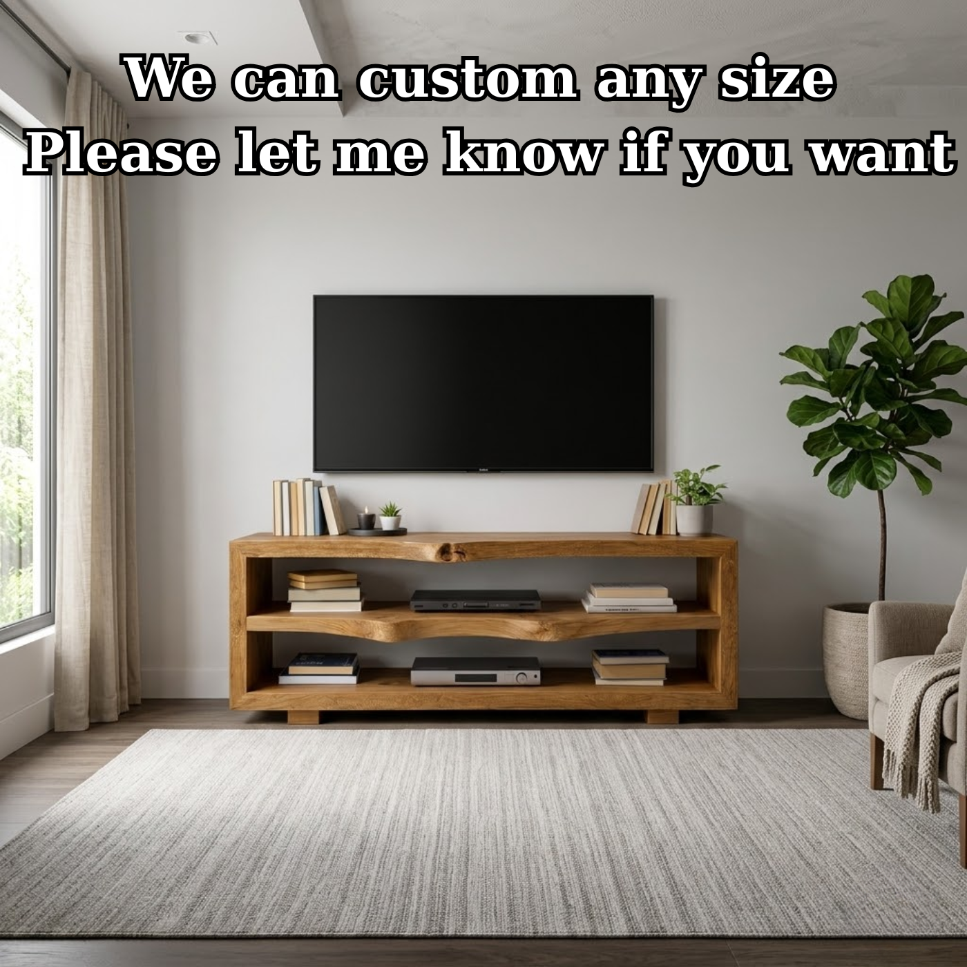 Rustic Solid Wood TV Stand with Open Shelves for Modern Living Rooms