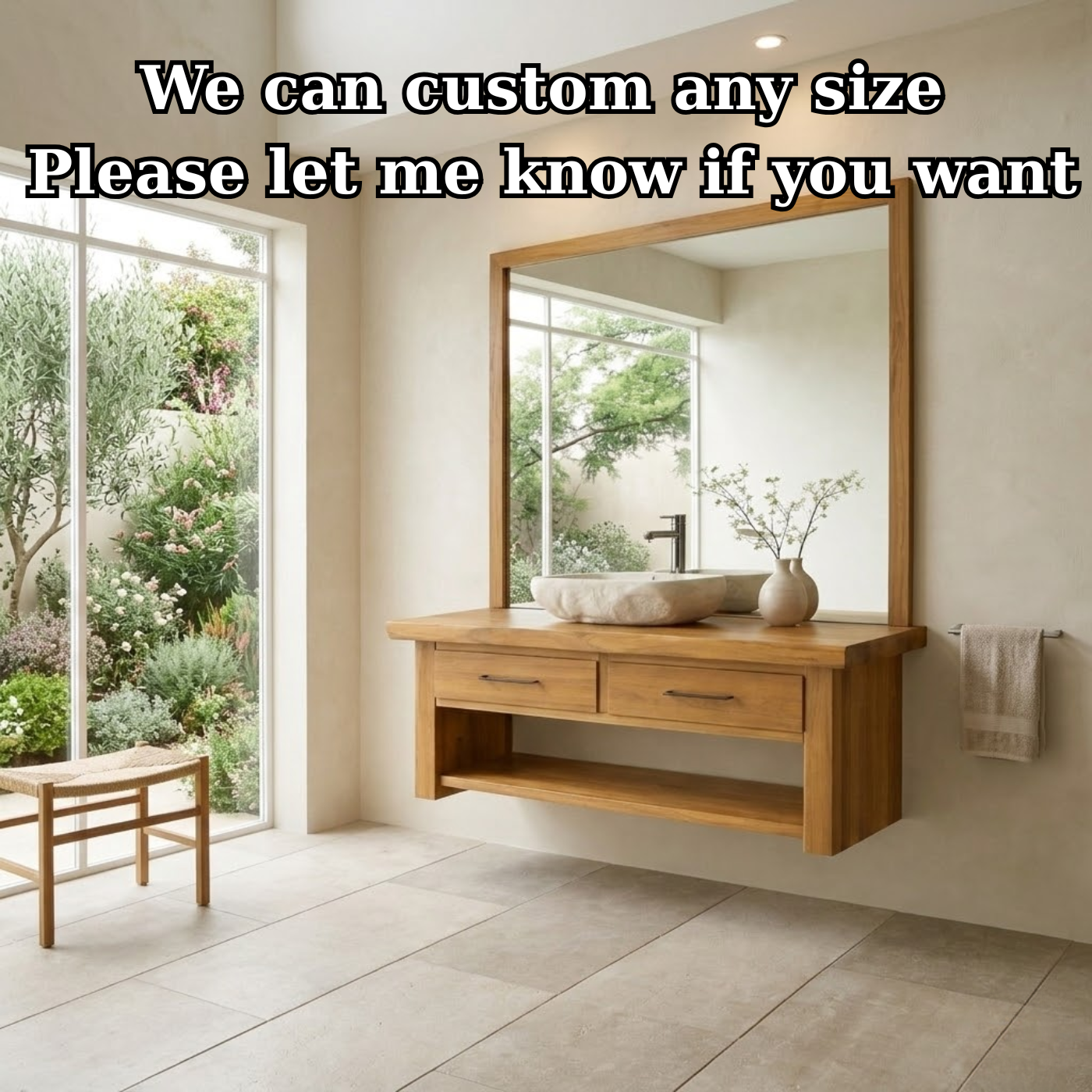 Floating Solid Wood Bathroom Vanity with Storage Shelf