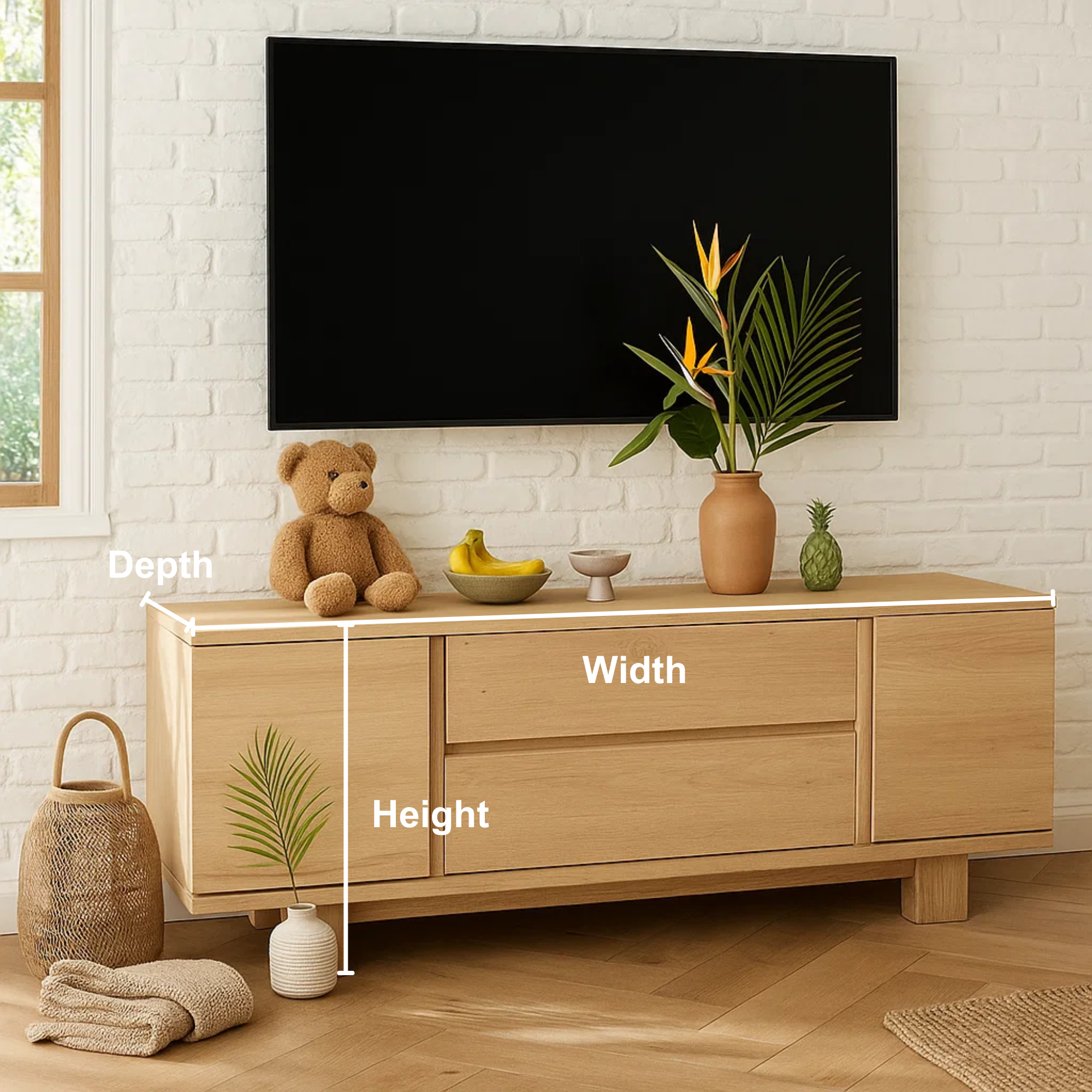 Modern Wood TV Stand With Drawers Long Media Console Low Profile Entertainment Center