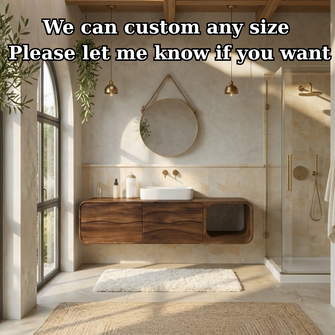 Floating Solid Wood Bathroom Vanity with Drawers and Open Shelf