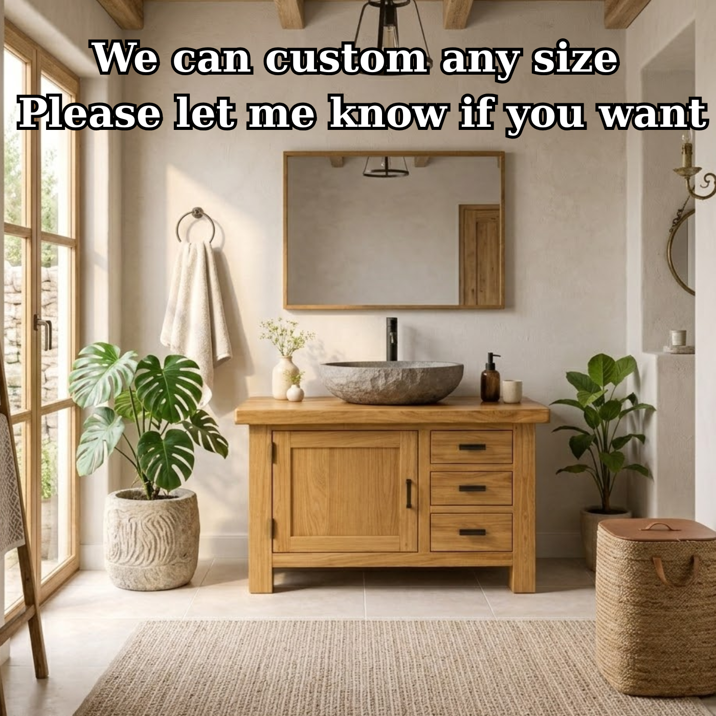 Natural Solid Wood Bathroom Vanity with Single Door and Three Drawers