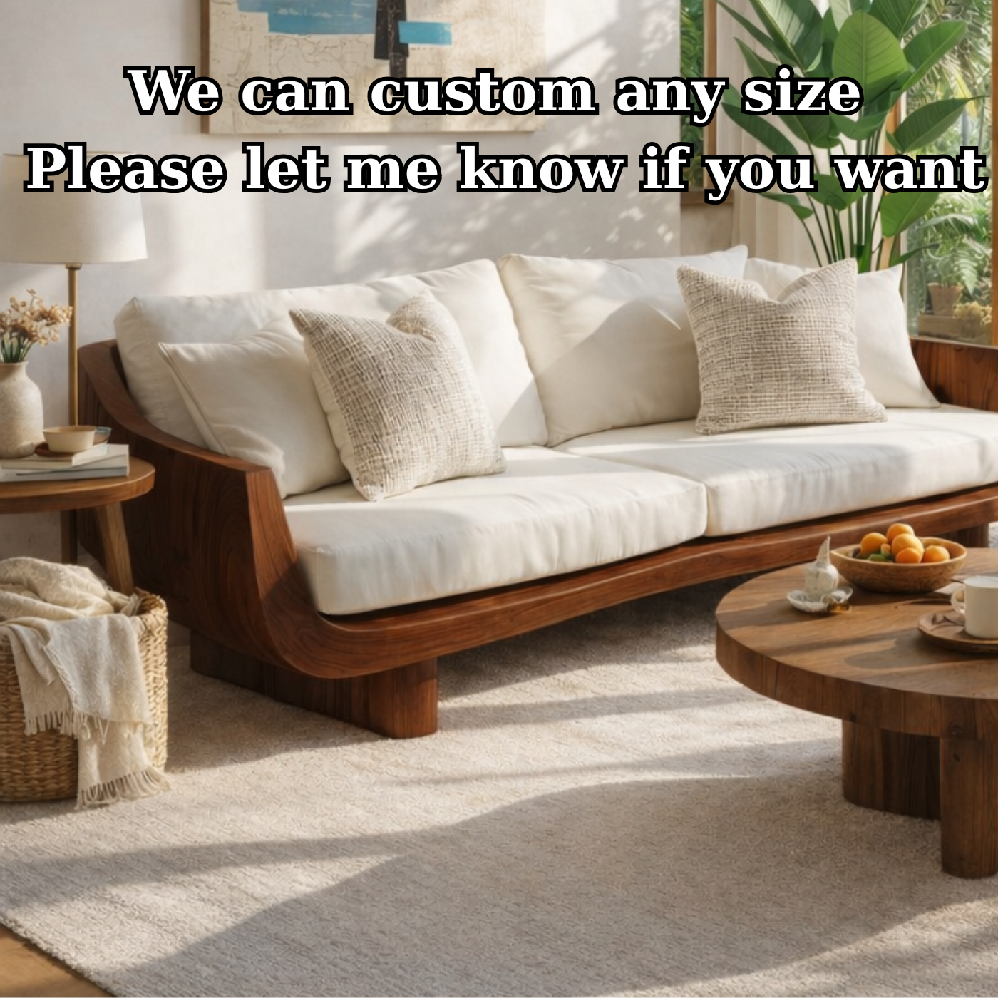 Solid Wood Curved Arm Sofa Organic Modern Style
