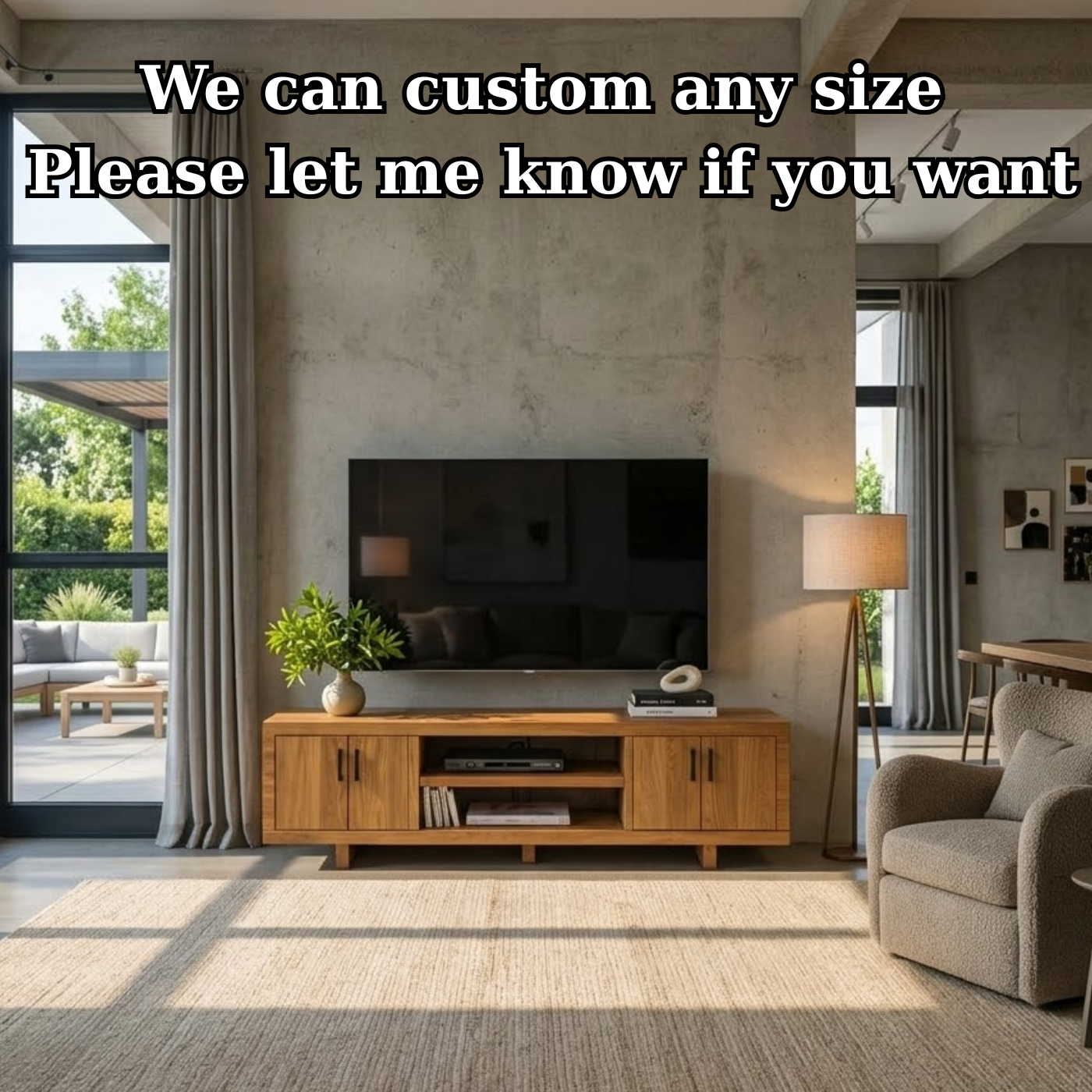 Modern Solid Wood TV Stand with Storage Cabinets and Open Media Shelf