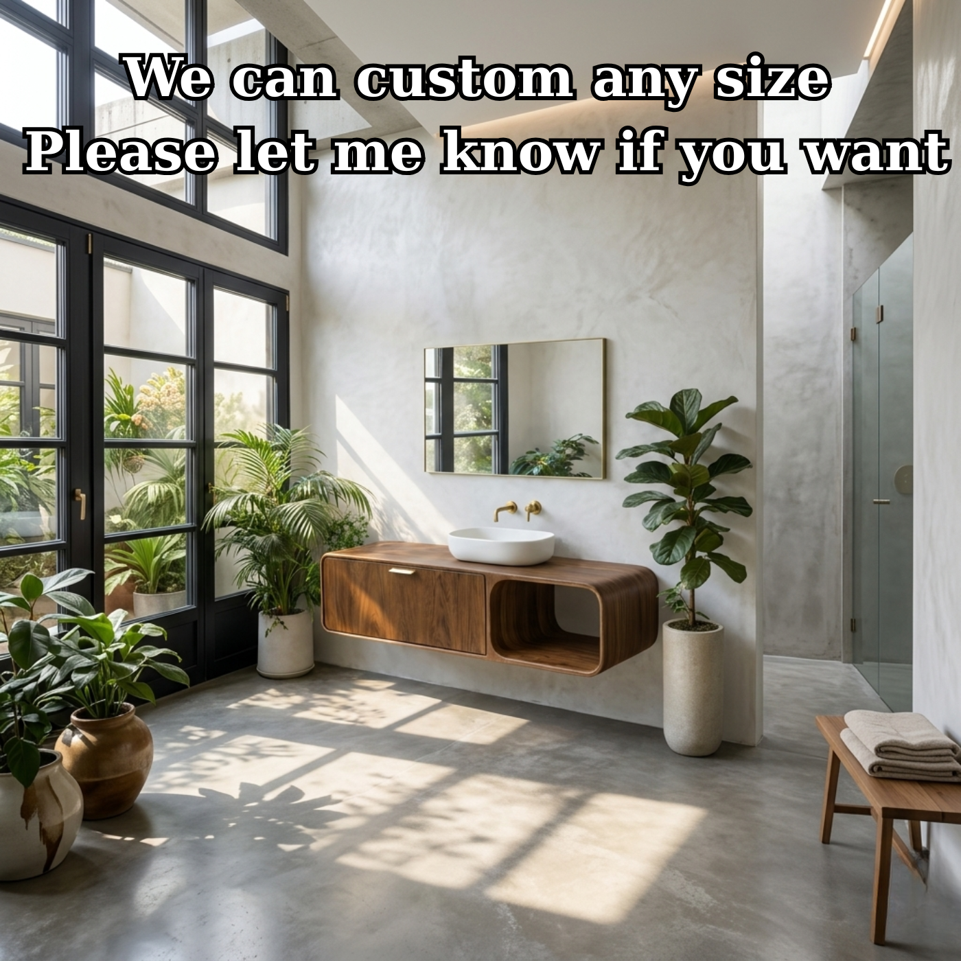 Contemporary Solid Wood Floating Bathroom Vanity with Open Side Shelf