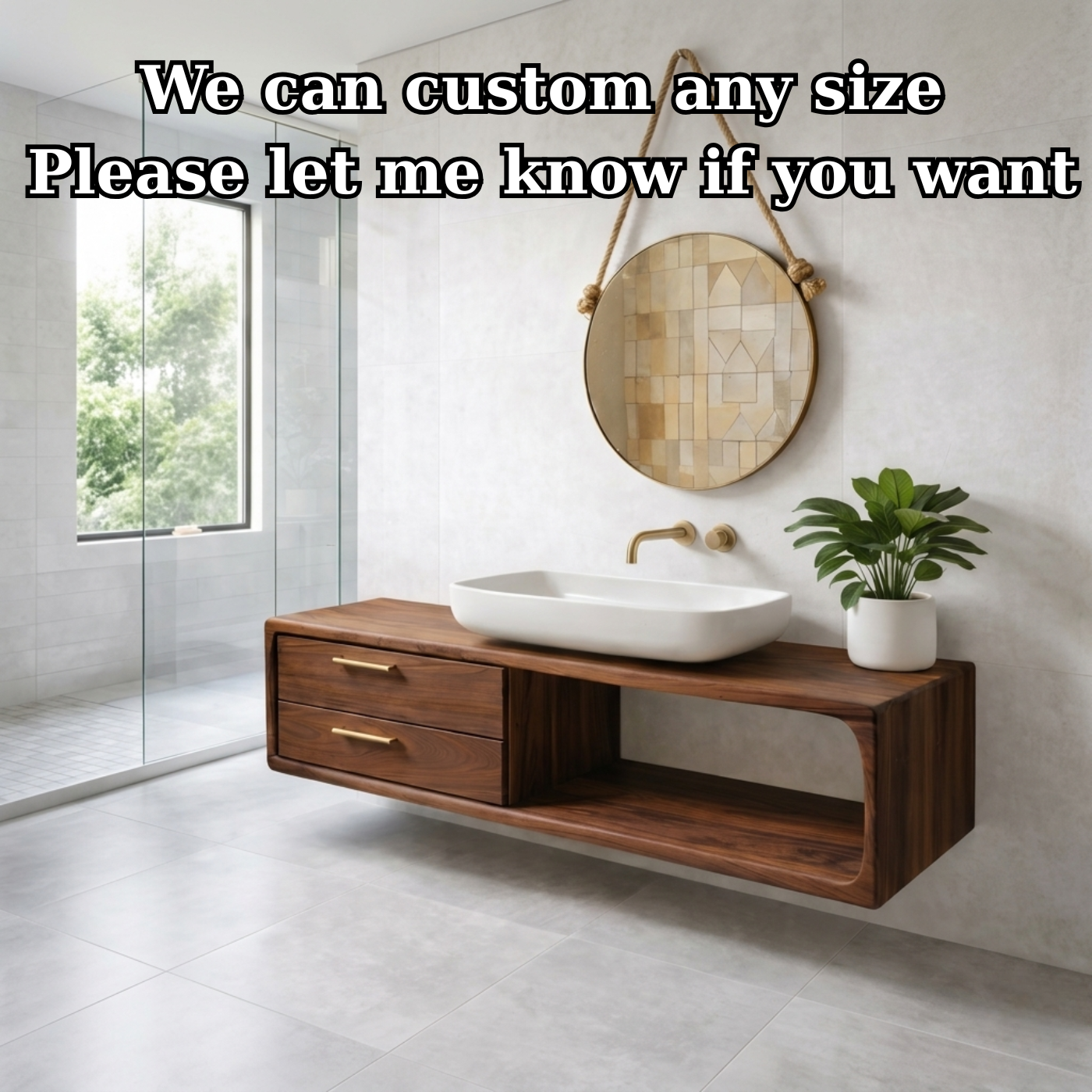 Modern Solid Wood Floating Bathroom Vanity with Double Drawers and Open Shelf