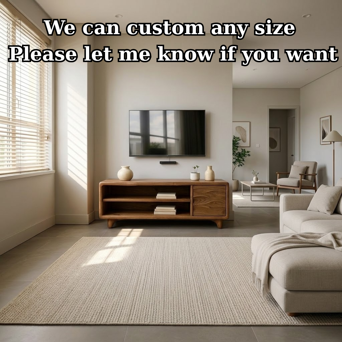 Modern Solid Wood TV Stand with Open Shelves and Wave Grain Cabinet Door