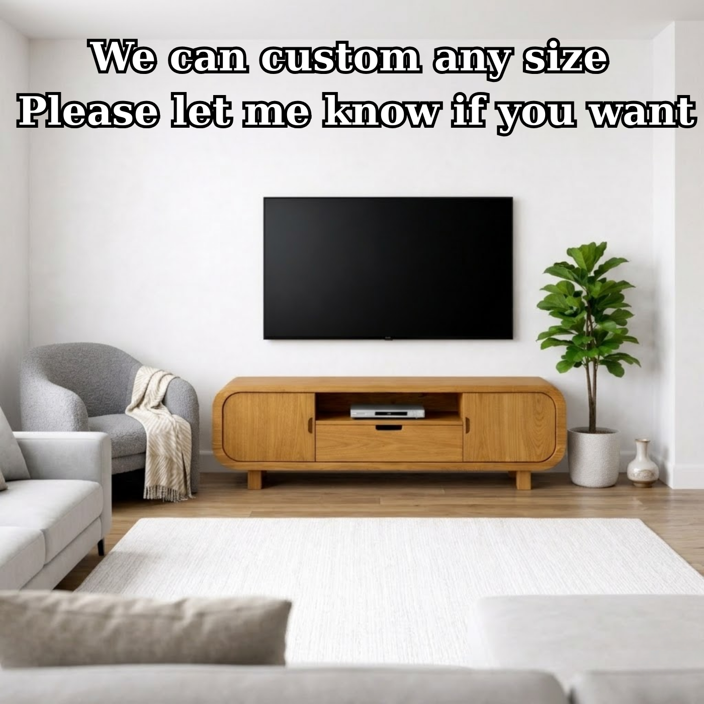 Modern Solid Oak TV Stand with Cabinet Doors and Drawer, Wooden Media Console for Living Room
