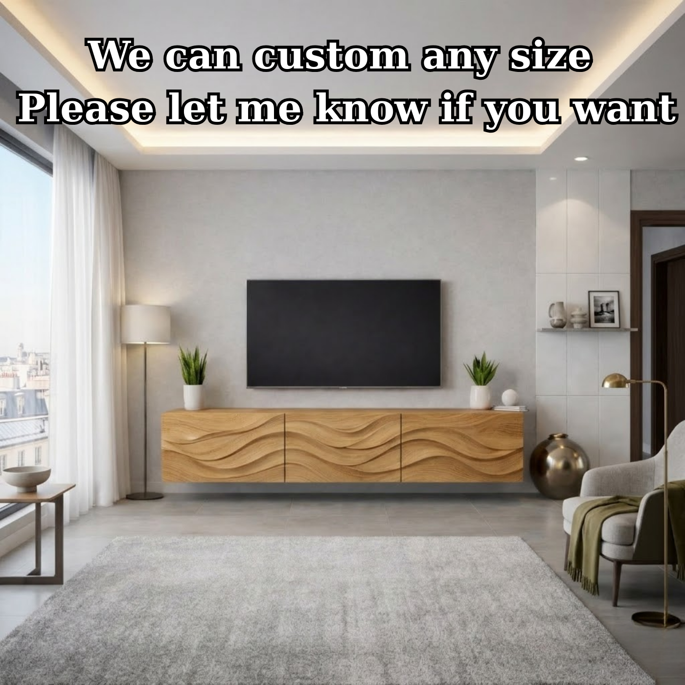 Wave Carved Solid Oak TV Stand with Modern Design, Stylish Media Console for Living Room