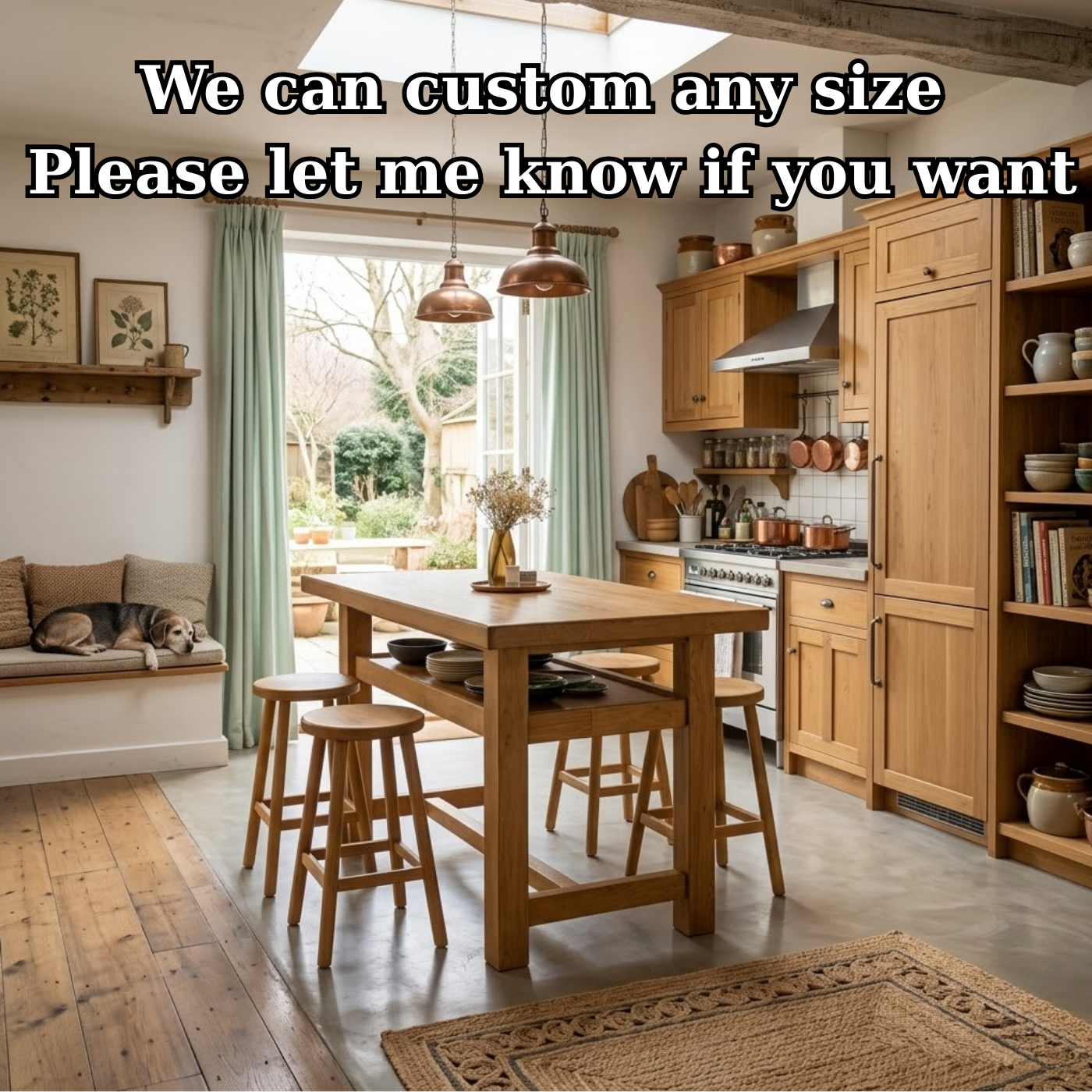 Solid Wood Kitchen Island Table with Open Shelf Storage and Spacious Prep Surface