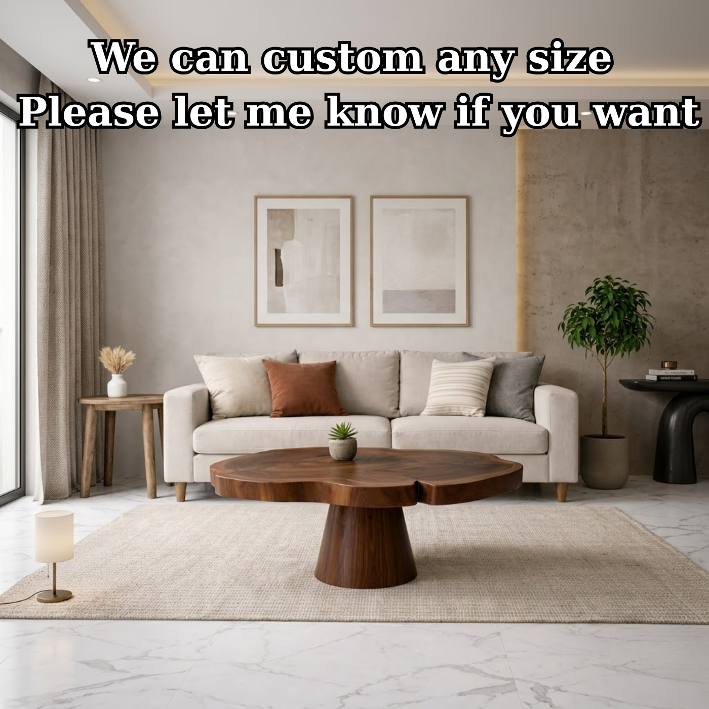 Solid Wood Coffee Table with Organic Edge Top Modern Sculptural Living Room Table